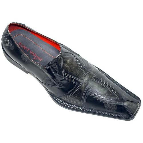 Robert Wayne "Beatle" Black Hand-Pick Stitching Cross Design Leather Loafers